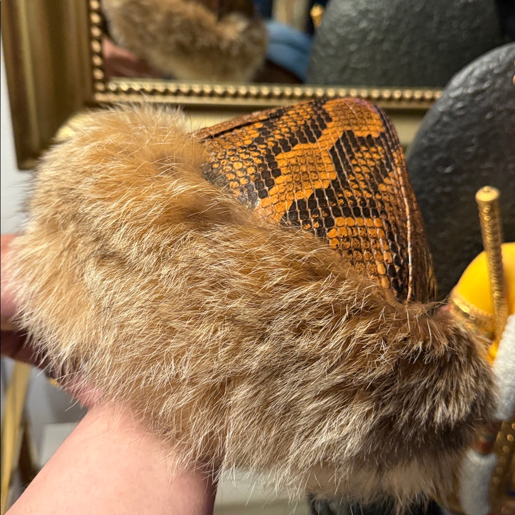 Brown Snakeskin With Fur Trim Hat